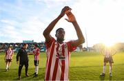 8 June 2019; Junior Ogedi-Uzokwe of Derry City applauds to supporters following the SSE Airtricity League Premier Division match between Shamrock Rovers and Derry City at Tallaght Stadium in Dublin. Photo by Stephen McCarthy/Sportsfile
