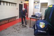 8 June 2019; Antrim manager Lenny Harbinson sweeps the Antrim dressing room after the GAA Football All-Ireland Senior Championship Round 1 match between Louth and Antrim at Gaelic Grounds in Drogheda, Louth. Photo by Ray McManus/Sportsfile