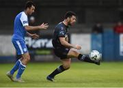 8 June 2019; Pat Hoban of Dundalk in action against Jacob Borg of Finn Harps during the SSE Airtricity League Premier Division match between Finn Harps and Dundalk at Finn Park in Ballybofey, Donegal. Photo by Oliver McVeigh/Sportsfile