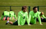 9 June 2019; Republic of Ireland players Jeff Hendrick and Shane Duffy during a training session at the FAI National Training Centre in Abbotstown, Dublin. Photo by Stephen McCarthy/Sportsfile