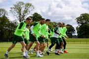 9 June 2019; Republic of Ireland players, from left, Ronan Curtis, Richard Keogh, Callum O'Dowda, fitness coach Andy Liddle, Jeff Hendrick and Shane Duffy during a Republic of Ireland training session at the FAI National Training Centre in Abbotstown, Dublin. Photo by Stephen McCarthy/Sportsfile