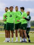 9 June 2019; Republic of Ireland players, from left, Conor Hourihane, Jeff Hendrick, Richard Keogh, Callum O'Dowda and fitness coach Andy Liddle during a training session at the FAI National Training Centre in Abbotstown, Dublin. Photo by Stephen McCarthy/Sportsfile