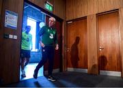 9 June 2019; Republic of Ireland manager Mick McCarthy and Seamus Coleman arrive for a press conference at the FAI National Training Centre in Abbotstown, Dublin. Photo by Stephen McCarthy/Sportsfile