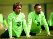 9 June 2019; Republic of Ireland players Jeff Hendrick and Shane Duffy, right, during a training session at the FAI National Training Centre in Abbotstown, Dublin. Photo by Stephen McCarthy/Sportsfile