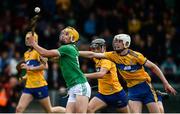 9 June 2019; Cathal O'Neill of Limerick in action against Cian Galvin of Clare during the Electric Ireland Munster Minor Hurling Championship match between Limerick and Clare at the LIT Gaelic Grounds in Limerick. Photo by Diarmuid Greene/Sportsfile