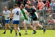 9 June 2019; Rory Beggan of Monaghan pushes Sean Quigley of Fermanagh after saving a late penalty from him during the GAA Football All-Ireland Senior Championship Round 1 match between Monaghan and Fermanagh at St Tiarnach's Park in Clones, Monaghan. Photo by Oliver McVeigh/Sportsfile