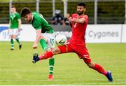 9 June 2019; Aaron Connolly of Republic of Ireland in action against Ahmed Bughammar of Bahrain during the 2019 Maurice Revello Toulon Tournament match between Bahrain and Republic of Ireland at Stade Jules Ladoumègue in Vitrolles, France. Photo by Alexandre Dimou/Sportsfile