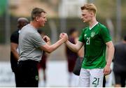 9 June 2019; Republic of Ireland manager Stephen Kenny, left, and Liam Scales of Republic of Ireland celebrates the victory during the 2019 Maurice Revello Toulon Tournament match between Bahrain and Republic of Ireland at Stade Jules Ladoumègue in Vitrolles, France. Photo by Alexandre Dimou/Sportsfile