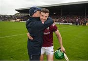 9 June 2019; Galway manager Mícheál Donoghue celebrates with Adrian Touhy after the Leinster GAA Hurling Senior Championship Round 4 match between Kilkenny and Galway at Nowlan Park in Kilkenny. Photo by Daire Brennan/Sportsfile