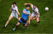 9 June 2019; Michael Darragh MacAuley of Dublin in action against Mark Dempsey, left, and Tommy Moolick of Kildare during the Leinster GAA Football Senior Championship semi-final match between Dublin and Kildare at Croke Park in Dublin. Photo by Stephen McCarthy/Sportsfile