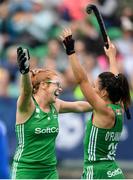 9 June 2019; Zoe Wilson, left, of Ireland celebrates with team-mate Anna O'Flanagan after scoring a goal for her side during the FIH World Hockey Series Group A match between Ireland and Czech Republic at Banbridge Hockey Club in Banbridge, Down. Photo by Eóin Noonan/Sportsfile