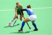 9 June 2019; Chloe Watkins of Ireland in action against Adéla Kozísková of Czech Republic during the FIH World Hockey Series Group A match between Ireland and Czech Republic at Banbridge Hockey Club in Banbridge, Down. Photo by Eóin Noonan/Sportsfile