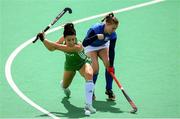 9 June 2019; Anna O'Flanagan of Ireland in action against Adéla Kozísková of Czech Republic during the FIH World Hockey Series Group A match between Ireland and Czech Republic at Banbridge Hockey Club in Banbridge, Down. Photo by Eóin Noonan/Sportsfile