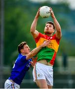 9 June 2019; Ciaran Moran of Carlow in action against Daniel Mimnagh of Longford during the GAA Football All-Ireland Senior Championship Round 1 match between Carlow and Longford at Netwatch Cullen Park in Carlow. Photo by Ramsey Cardy/Sportsfile