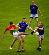 9 June 2019; Sean Gannon of Carlow in action against Donal McElligott, left, and Padraig McCormack of Longford during the GAA Football All-Ireland Senior Championship Round 1 match between Carlow and Longford at Netwatch Cullen Park in Carlow. Photo by Ramsey Cardy/Sportsfile