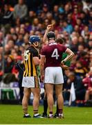 9 June 2019; Ger Aylward of Kilkenny and Aidan Harte of Galway are issued with yellow cards by referee Coly Lyons late in the Leinster GAA Hurling Senior Championship Round 4 match between Kilkenny and Galway at Nowlan Park in Kilkenny. Photo by Ray McManus/Sportsfile