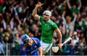 9 June 2019; Aaron Gillane of Limerick celebrates after scoring his side's first goal during the Munster GAA Hurling Senior Championship Round 4 match between Limerick and Clare at the LIT Gaelic Grounds in Limerick. Photo by Diarmuid Greene/Sportsfile