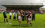 9 June 2019; Kilkenny captain TJ Reid shakes hands with Galway captain David Burke ahead of the Leinster GAA Hurling Senior Championship Round 4 match between Kilkenny and Galway at Nowlan Park in Kilkenny. Photo by Daire Brennan/Sportsfile