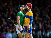 9 June 2019; Seán Finn of Limerick and John Conlon of Clare during the Munster GAA Hurling Senior Championship Round 4 match between Limerick and Clare at the LIT Gaelic Grounds in Limerick. Photo by Diarmuid Greene/Sportsfile