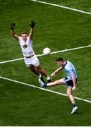 9 June 2019; Cormac Costello of Dublin kicks at the posts despite the attention of Tommy Moolick of Kildare during the Leinster GAA Football Senior Championship semi-final match between Dublin and Kildare at Croke Park in Dublin. Photo by Stephen McCarthy/Sportsfile