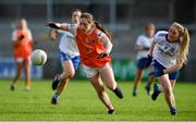 9 June 2019; Niamh Reel of Armagh in action against Hannah McSkane of Monaghan during the TG4 Ulster Ladies Senior Football Championship Semi-Final match between Armagh and Monaghan at Pairc Esler in Newry, Down. Photo by David Fitzgerald/Sportsfile