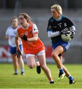 9 June 2019; Brídín Tierney of Monaghan in action against Niamh Reel of Armagh during the TG4 Ulster Ladies Senior Football Championship Semi-Final match between Armagh and Monaghan at Pairc Esler in Newry, Down. Photo by David Fitzgerald/Sportsfile