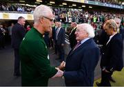 10 June 2019; Republic of Ireland manager Mick McCarthy, left, and President of Ireland Michael D. Higgins prior to the UEFA EURO2020 Qualifier Group D match between Republic of Ireland and Gibraltar at Aviva Stadium, Lansdowne Road in Dublin. Photo by Stephen McCarthy/Sportsfile