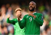 10 June 2019; David McGoldrick of Republic of Ireland celebrates after his shot was deflected in by Joseph Chipolina of Gibraltar to score his side's first goal during the UEFA EURO2020 Qualifier Group D match between Republic of Ireland and Gibraltar at the Aviva Stadium, Lansdowne Road in Dublin. Photo by Stephen McCarthy/Sportsfile