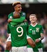 10 June 2019; David McGoldrick of Republic of Ireland celebrates with team-mate Callum Robinson after his shot was deflected in by Joseph Chipolina of Gibraltar to score his side's first goal during the UEFA EURO2020 Qualifier Group D match between Republic of Ireland and Gibraltar at the Aviva Stadium, Lansdowne Road in Dublin. Photo by Stephen McCarthy/Sportsfile
