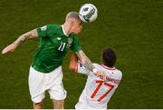 10 June 2019; James McClean of Republic of Ireland in action against Andrew Hernandez of Gibraltar during the UEFA EURO2020 Qualifier Group D match between Republic of Ireland and Gibraltar at Aviva Stadium, Lansdowne Road in Dublin. Photo by Eóin Noonan/Sportsfile