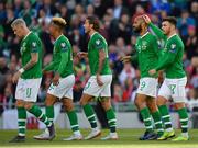 10 June 2019; David McGoldrick of Republic of Ireland, second right, is congratulated by team-mate Scott Hogan after their side's first goal during the UEFA EURO2020 Qualifier Group D match between Republic of Ireland and Gibraltar at the Aviva Stadium, Lansdowne Road in Dublin. Photo by Seb Daly/Sportsfile