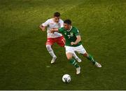 10 June 2019; Enda Stevens of Republic of Ireland in action against Andrew Hernandez of Gibraltar during the UEFA EURO2020 Qualifier Group D match between Republic of Ireland and Gibraltar at Aviva Stadium, Lansdowne Road in Dublin. Photo by Eóin Noonan/Sportsfile