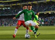 10 June 2019; Scott Hogan of Republic of Ireland in action against John Sergeant of Gibraltar during the UEFA EURO2020 Qualifier Group D match between Republic of Ireland and Gibraltar at the Aviva Stadium, Lansdowne Road in Dublin. Photo by Seb Daly/Sportsfile