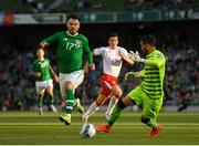 10 June 2019; Scott Hogan of Republic of Ireland in action against Kyle Goldwin of Gibraltar during the UEFA EURO2020 Qualifier Group D match between Republic of Ireland and Gibraltar at the Aviva Stadium, Lansdowne Road in Dublin. Photo by Seb Daly/Sportsfile