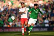 10 June 2019; Scott Hogan of Republic of Ireland in action against Joseph Chipolina of Gibraltar during the UEFA EURO2020 Qualifier Group D match between Republic of Ireland and Gibraltar at Aviva Stadium, Lansdowne Road in Dublin. Photo by Harry Murphy/Sportsfile