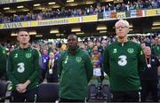 10 June 2019; Republic of Ireland manager Mick McCarthy, right, with assistant coaches Robbie Keane, left, and Terry Connor prior to the UEFA EURO2020 Qualifier Group D match between Republic of Ireland and Gibraltar at Aviva Stadium, Lansdowne Road in Dublin. Photo by Harry Murphy/Sportsfile