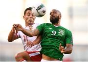 10 June 2019; David McGoldrick of Republic of Ireland in action against Alain Pons of Gibraltar during the UEFA EURO2020 Qualifier Group D match between Republic of Ireland and Gibraltar at Aviva Stadium, Lansdowne Road in Dublin. Photo by Stephen McCarthy/Sportsfile