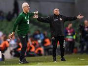 10 June 2019; Republic of Ireland manager Mick McCarthy, left, and Gibraltar manager Julio César Ribas during the UEFA EURO2020 Qualifier Group D match between Republic of Ireland and Gibraltar at Aviva Stadium, Lansdowne Road in Dublin. Photo by Stephen McCarthy/Sportsfile