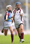 11 June 2019; Sadhbh Ní Chatháin of Gaelscoil na Camógie, Cluain Dolcáin, Dublin in action against Orla Dunne of Scoil Mhuire NS, Woodview, Dublin during the Allianz Cumann na mBunscol Finals 2019 Croke Park in Dublin. Photo by Eóin Noonan/Sportsfile