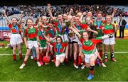 11 June 2019; Players from Gaelscoil Mológa, Crois Aralid, Dublin celebrate with the cup during the Allianz Cumann na mBunscol Finals 2019 Croke Park in Dublin. Photo by Eóin Noonan/Sportsfile