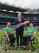 11 June 2019; Uachtarán Chumann Lúthcleas Gael John Horan, centre, with GAA International Wheelchair representative team captain Pat Carty, right, and vice-captain James McCarthy in attendance at the announcement of the first ever GAA International Wheelchair representative team at Croke Park in Dublin. Photo by Sam Barnes/Sportsfile