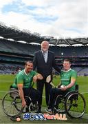 11 June 2019; Martin Donelly, Sponsor, centre, with GAA International Wheelchair representative team captain Pat Carty, right, and vice-captain James McCarthy in attendance at the announcement of the first ever GAA International Wheelchair representative team at Croke Park in Dublin. Photo by Sam Barnes/Sportsfile
