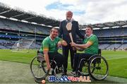 11 June 2019; Martin Donelly, Sponsor, centre, with GAA International Wheelchair representative team captain Pat Carty, right, and vice-captain James McCarthy in attendance at the announcement of the first ever GAA International Wheelchair representative team at Croke Park in Dublin. Photo by Sam Barnes/Sportsfile