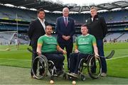 11 June 2019; In attendance at the announcement of the first ever GAA International Wheelchair representative team at Croke Park in Dublin is Uachtarán Chumann Lúthcleas Gael John Horan, centre, with from left, GAA International Wheelchair representative team vice-captain James McCarthy, manager Tony Watene, head coach Paul Callaghan, and captain James McCarthy. Photo by Sam Barnes/Sportsfile