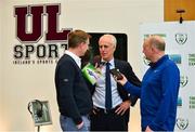 11 June 2019; Republic of Ireland manager Mick McCarthy is interviewed by Mike Aherne from Live 95fm and Colm Kinsella from the Limerick Leader at the FAI National Football Exhibition at UL Sports Arena, University of Limerick. Photo by Diarmuid Greene/Sportsfile