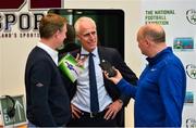 11 June 2019; Republic of Ireland manager Mick McCarthy is interviewed by Mike Aherne from Live 95fm and Colm Kinsella from the Limerick Leader at the FAI National Football Exhibition at UL Sports Arena, University of Limerick. Photo by Diarmuid Greene/Sportsfile