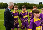 11 June 2019; Republic of Ireland manager Mick McCarthy with Wexford and District Schoolboys League players prior to their opening Kennedy Cup game at the FAI National Football Exhibition at UL Sports Arena, University of Limerick. Photo by Diarmuid Greene/Sportsfile