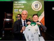 11 June 2019; Republic of Ireland manager Mick McCarthy with Oran O'Neill, aged 9, from Newport Co. Tipperary, at the launch of the FAI National Football Exhibition at UL Sports Arena, University of Limerick. Photo by Diarmuid Greene/Sportsfile