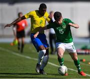 12 June 2019; Aaron Connolly of Republic of Ireland in action against Emerson Aparecido of Brazil during the 2019 Maurice Revello Toulon Tournament Semi-Final match between  Brazil and Republic of Ireland at Stade De Lattre in Aubagne, France. Photo by Alexandre Dimou/Sportsfile