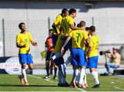 12 June 2019; The Brazil team celebrates their first goal during the 2019 Maurice Revello Toulon Tournament Semi-Final match between Brazil and Republic of Ireland at Stade De Lattre in Aubagne, France. Photo by Alexandre Dimou